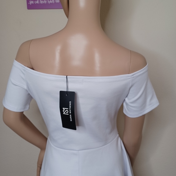 Sarin Mathews Womens Small Off The Shoulder High Low Cocktail Skater Dress - Picture 7 of 12